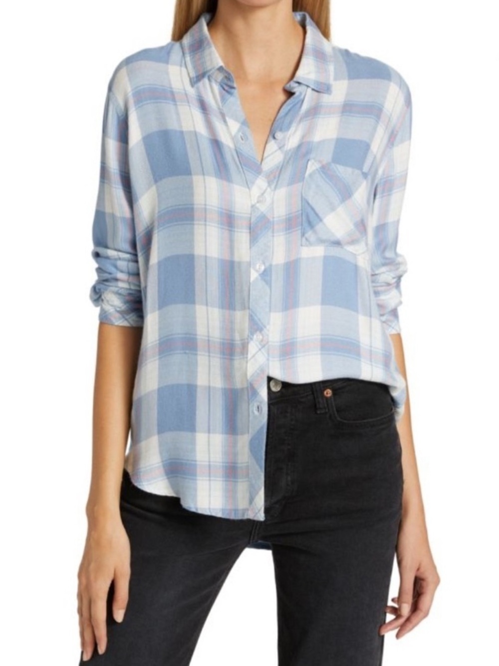 Rails Hunter Blue Lake Coral Shirt , M
